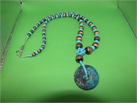 Navajo Copper & Turquoise Beaded Necklace 28"