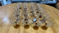 Twenty Amber and Clear Etched Crystal Stems