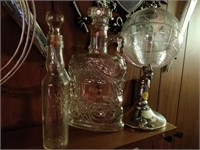 lot of glass bottles and decoration tallest 13"
