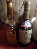 Seagram's and scheley bottles 19" tall