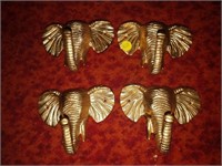 4 brass elephant coat hooks