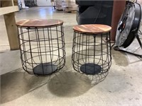 2 Wire/wood Storage Side Tables 16x18