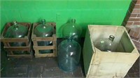 5 Large Glass Jugs & Crates