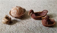 Carved Wooden Bird Decor and Baskets