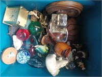 lot of decorative items wooden cup, glass art, etc
