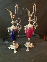 Pair Colored Brass Vases