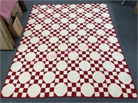 Excellent antique red-white quilt 75x90
