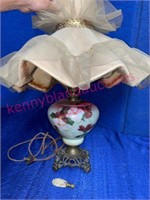 Antique hand painted lamp & 1940s shade