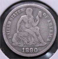 1890 SEATED DIME VF