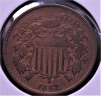 1867 TWO CENT PIECE XF