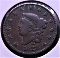 1827 LARGE CENT XF KEY DATE PQ