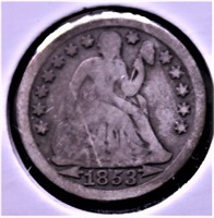 1853 SEATED DIME VG
