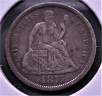 1875 S SEATED DIME VF