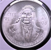 1978 MEXICO SILVER 100 PESOS CH BU