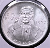 1977 MEXICO SILVER 100 PEOS GEM