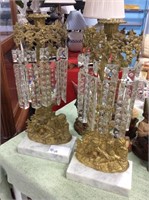 Pair of vintage candleholders with crystal
