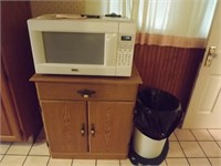 Microwave and Cabinet with contents