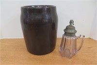 Antique Salt Glaze 9" h Crock & Lavendar Syrup