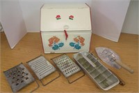 Vintage Tin Bread Box, Utensils, Ice Tray +