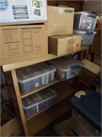 Assorted DVDs, Book Shelf, Storage Racks.