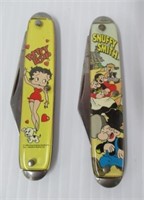 (2) Folding knives, 1992 Betty Boop and Snuffy