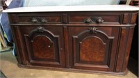 MARBLE TOP 6' DRESSER W/CARVED FRONT