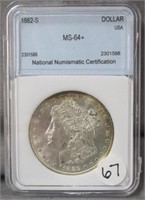 1882-S MS64+ Morgan Silver Dollar. UNC.