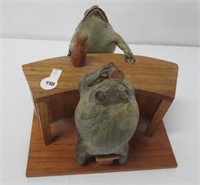 Taxidermy Frog figures at bar. Measures: 6-1/2"H x