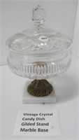 Vintage crystal candy dish with gilded stand and