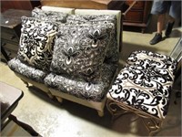 PAIF OF BLACK & WHITE UPHOLSTERED CHAIRS & STOOL