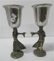 Pair of Foundry wine goblets with king and queen.