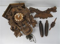 Wood cuckoo clock with weights. Untested.