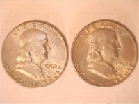 Franklin Half Dollars-(2); 1962D & 1963D;