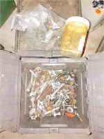 SMALL BIN OF MISC HARDWARE NUTS BOLTS ETC