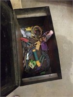 METAL BOX WITH MISCELLANOUS ITEMS