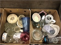 2 boxes of assorted glassware and dishes