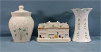 3pc. Belleek Incl. Shamrock Vase & Jar