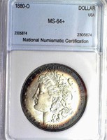 1880-O Morgan Silver $ NNC MS-64+ Guide $1500