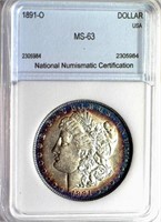 1891-O Morgan Silver $ NNC MS-63 Guide $550+