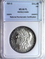 1901-S  $ Guide $3150 NNC MS-64 PL Redfield Hoard