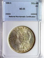 1890-S Morgan Silver $ NNC MS-65 GUIDE $1000