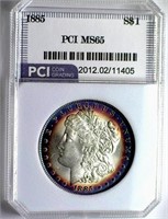 1885 Morgan Silver $ PCI MS-65 Bright purple hues!