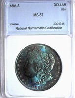 1881-S $ Guide $1000 NNC MS-67 BRIGHT BLUE TONE