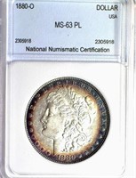 1880-O Morgan Silver $ NNC MS-63 PL Guide $1150