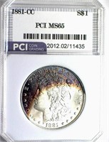 1881-CC Morgan Silver $ PCI MS-65 Guide $1100