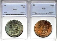 1889 & 1883 $ Guide $1350 NNC MS-66 Great color!