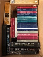 Box lot of Bible commentaries, Bible study books,