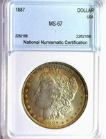1887 Morgan $ Guide $1600 MS-67 GOLDEN RIM TONE!