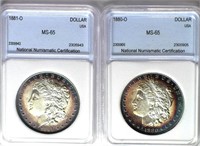 1881-O & 1880-O Morgan $ Guide $18550 NNC MS-65