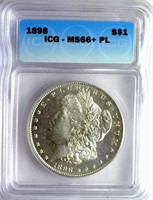 1898 Morgan Silver $ Guide $3000 ICG MS-66+ PL